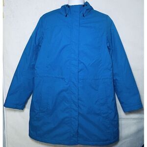LL‎ Bean Women's XL Blue Full Zip/ Snap Button Parka Lined Hooded Jacket